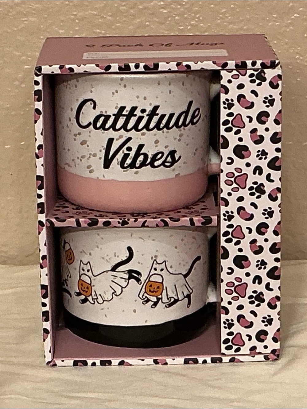 Halloween “Cattitude Vibes” Gkost Cats Mug Set